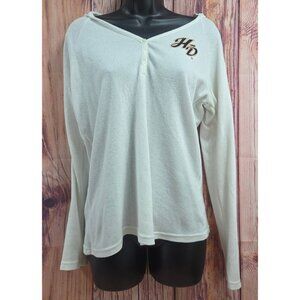 Harley Davidson Womens White Waffle Knit Henley Hoodie Medium With Winged Logo
